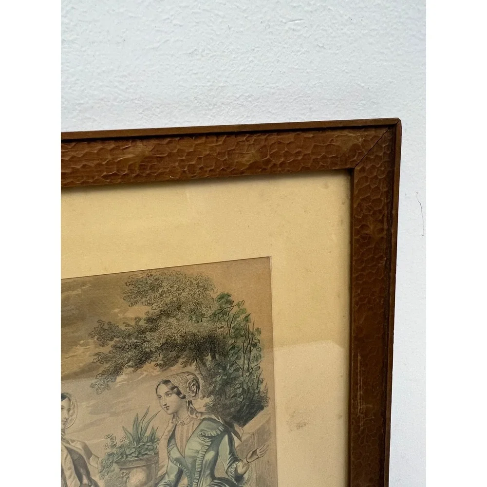 Vintage Wood Hammered Frame FITS 9x11 Victorian Fashion Plate Art Glass Decor